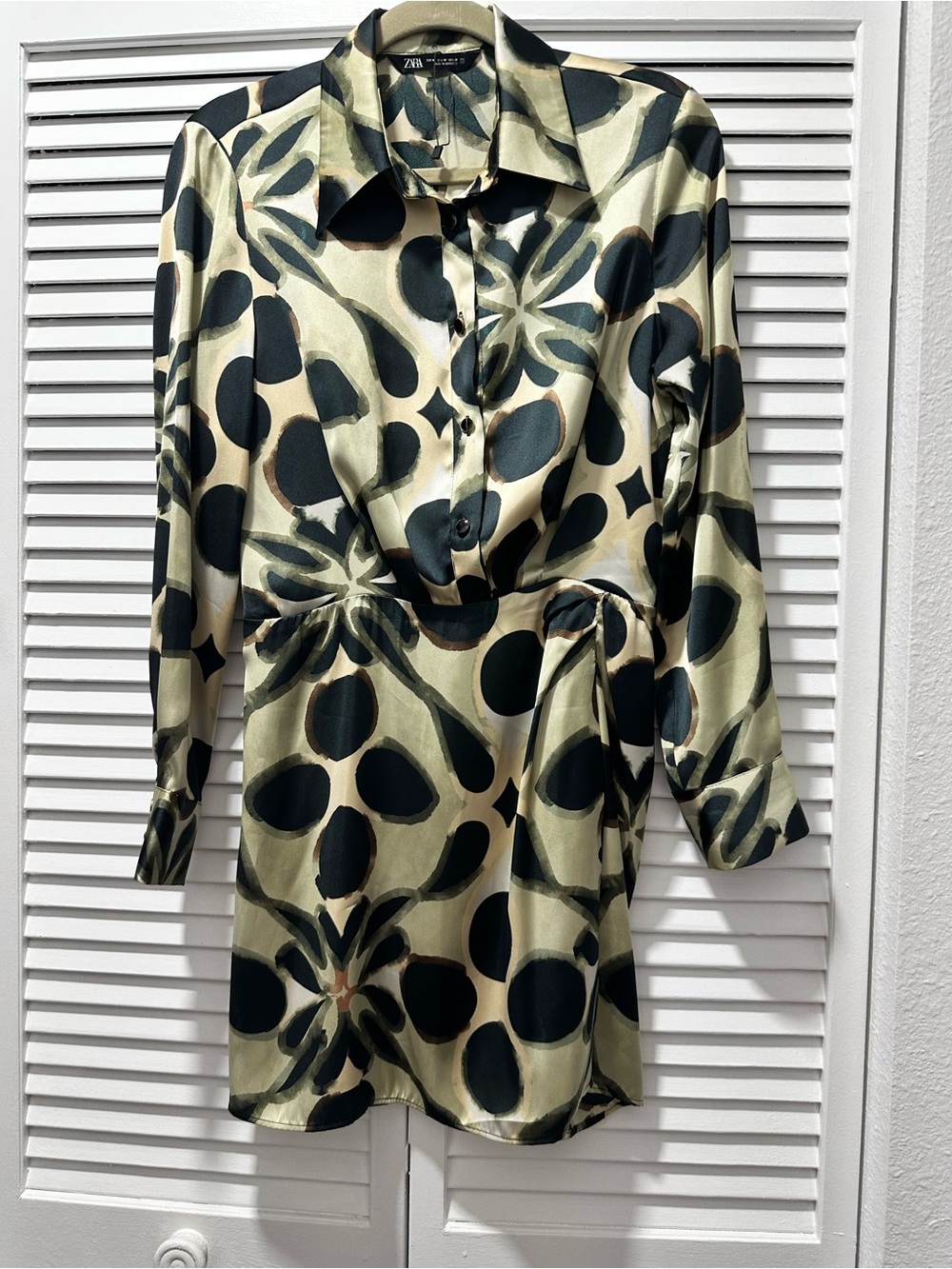 NWOT Zara Floral Satin Collard Shirt Dress